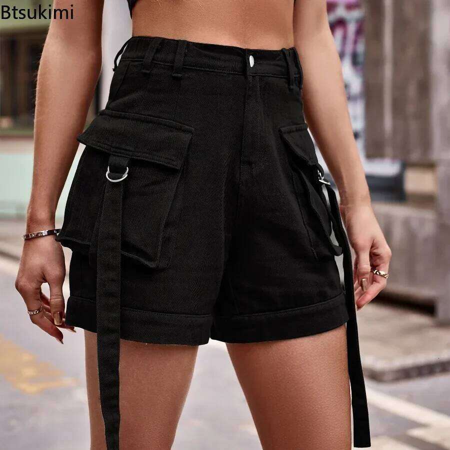 New 2026 Women's Summer Jeans High Waisted Wide Leg Pants Korean Pockets Design Casual Women Denim Shorts XJ260206