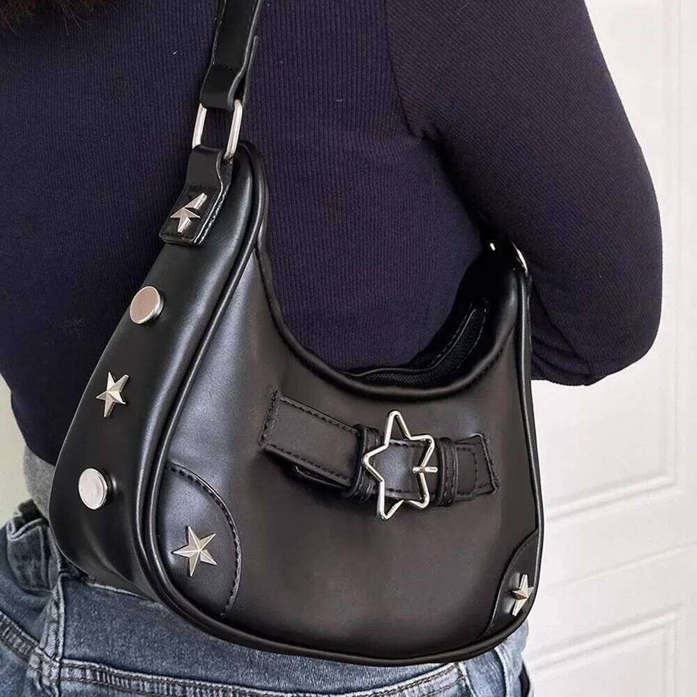 Women's Fashion PU Small Shoulder Y2K Star Armpit Purse American Retro Black Chic Hobo Bag High Quality Designer New Handbag Y260205