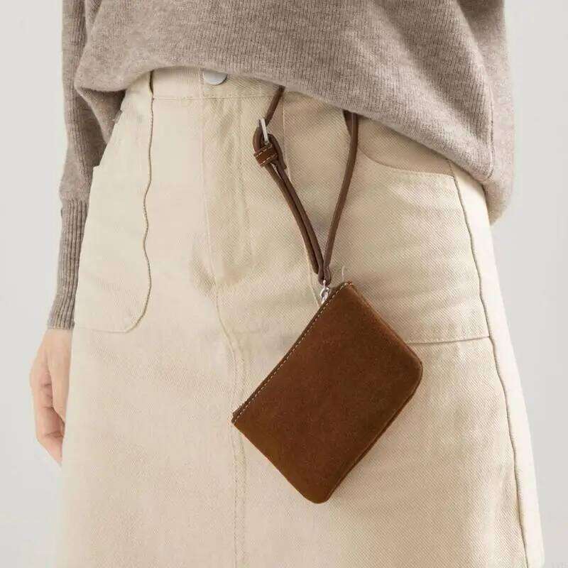 Y3NE Compact Suede Wallet With Card Slots Secure Zippers Closure Lightweight Design Coin Purse For Everyday Commute Travel Y260206