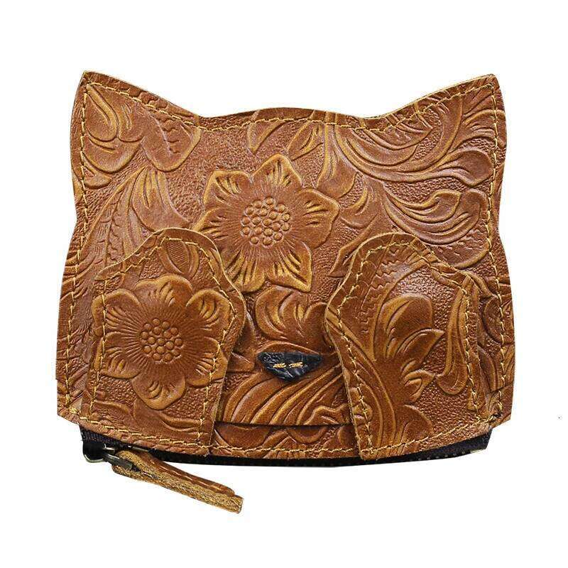 Handmade Genuine Leather Coin Purse Small Mini Slot Pocket Money Bag Cute Cat Portable Organizer Key Card Wallet Y260206