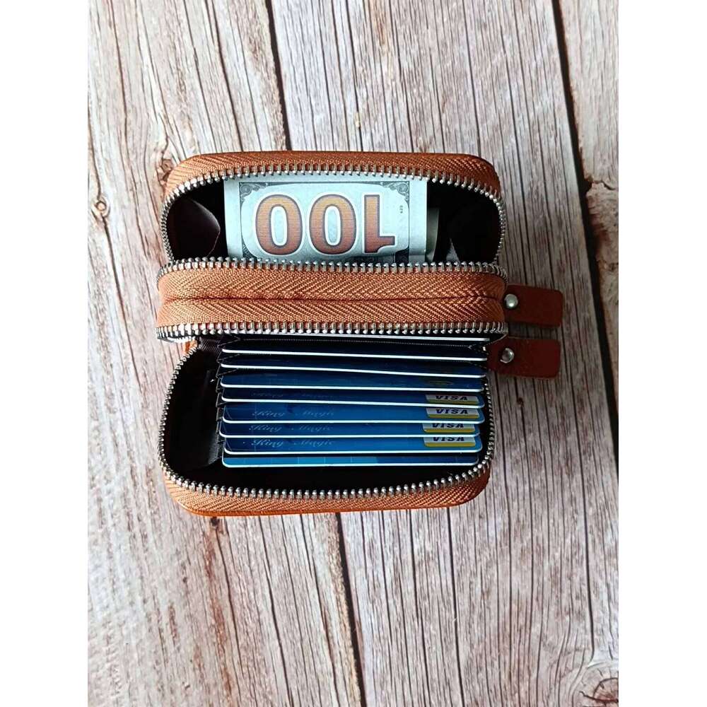 Fashion Credit Holder Wallet Genuine Leather Double Zipper Large Capacity Lady Card Case Y260206