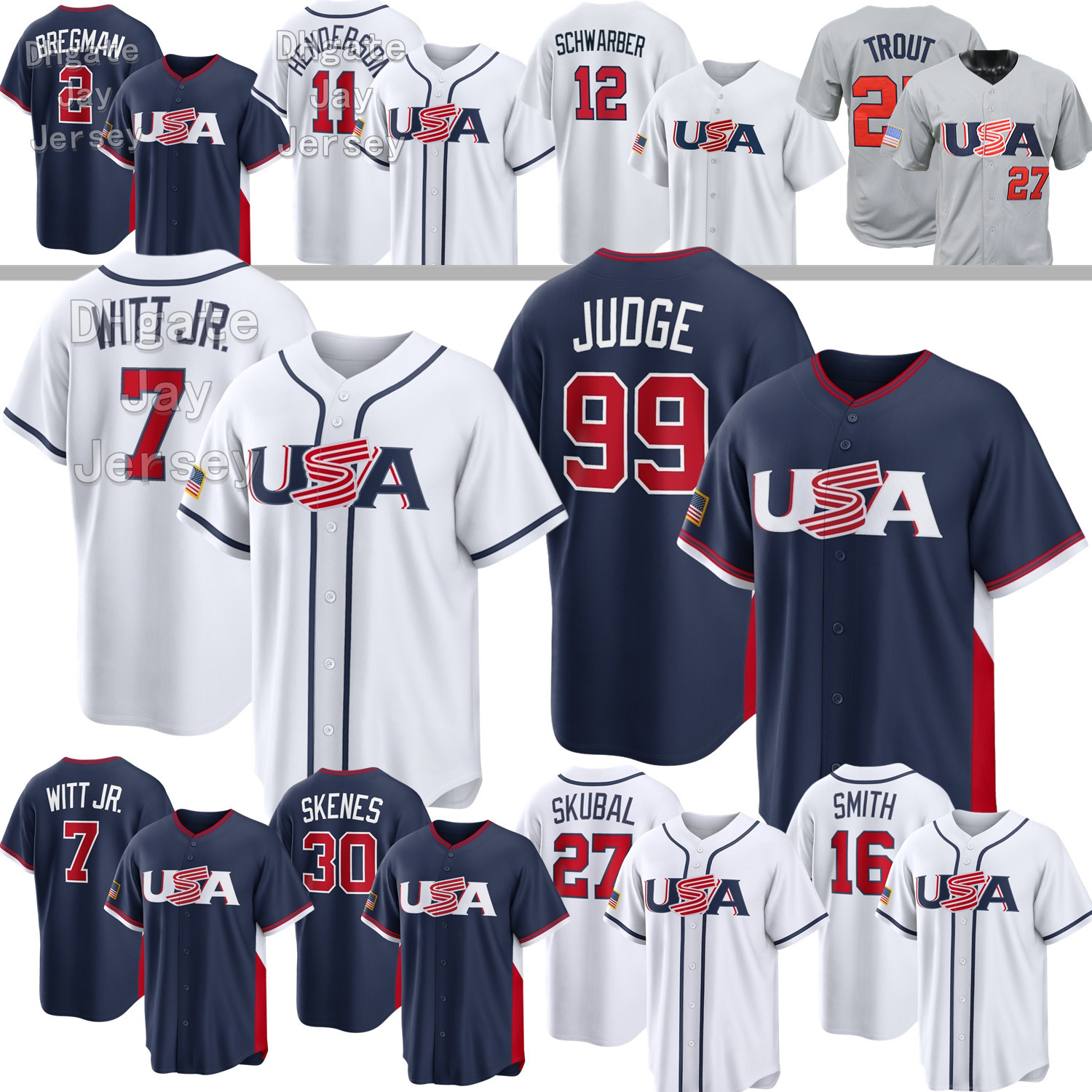 2026 WBC USA Team Baseball Jersey #26 Nolan McLean Tarik Skubal Gunnar Henderson Brice Turang Ernie Clement Will Smith Paul Goldschmidt Buxton Bednar Boyd Holmes