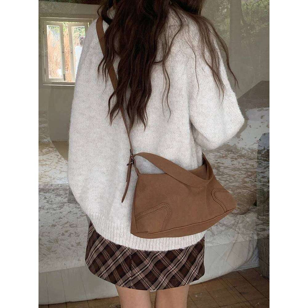 2025 New Autumn/Winter Vintage Fashion Suede Crossbody Shoulder Underarm Bag, Casual Women's Daily Commuter Bag Y260204