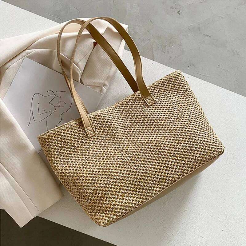 Summer Beach Bag Casual Straw Large Capacity Shopper Tote For Women Wicker Woven Shoulder Bags Rattan Handbags Travel Purses Y260204