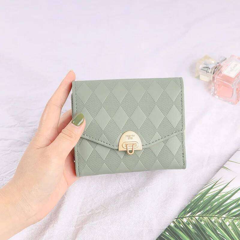 New women's short wallet high quality PU simple fashion hardware buckle three-fold bag multiple card slots student zipper coin p Y260206