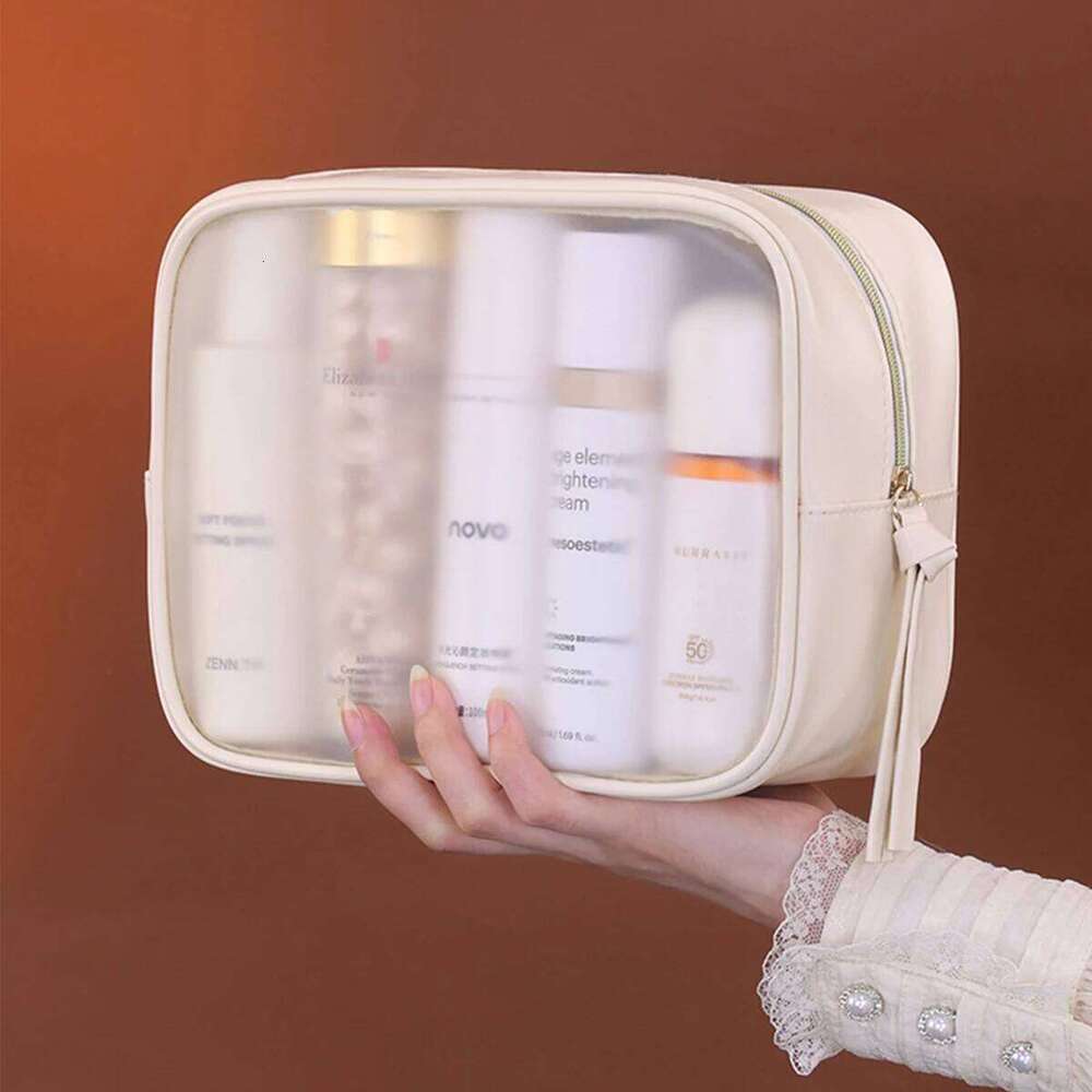 PVC Matte Semi Transparent Cosmetics Large Capacity Makeup Organizer Women's Travel Wash Bag Essentials Y260206