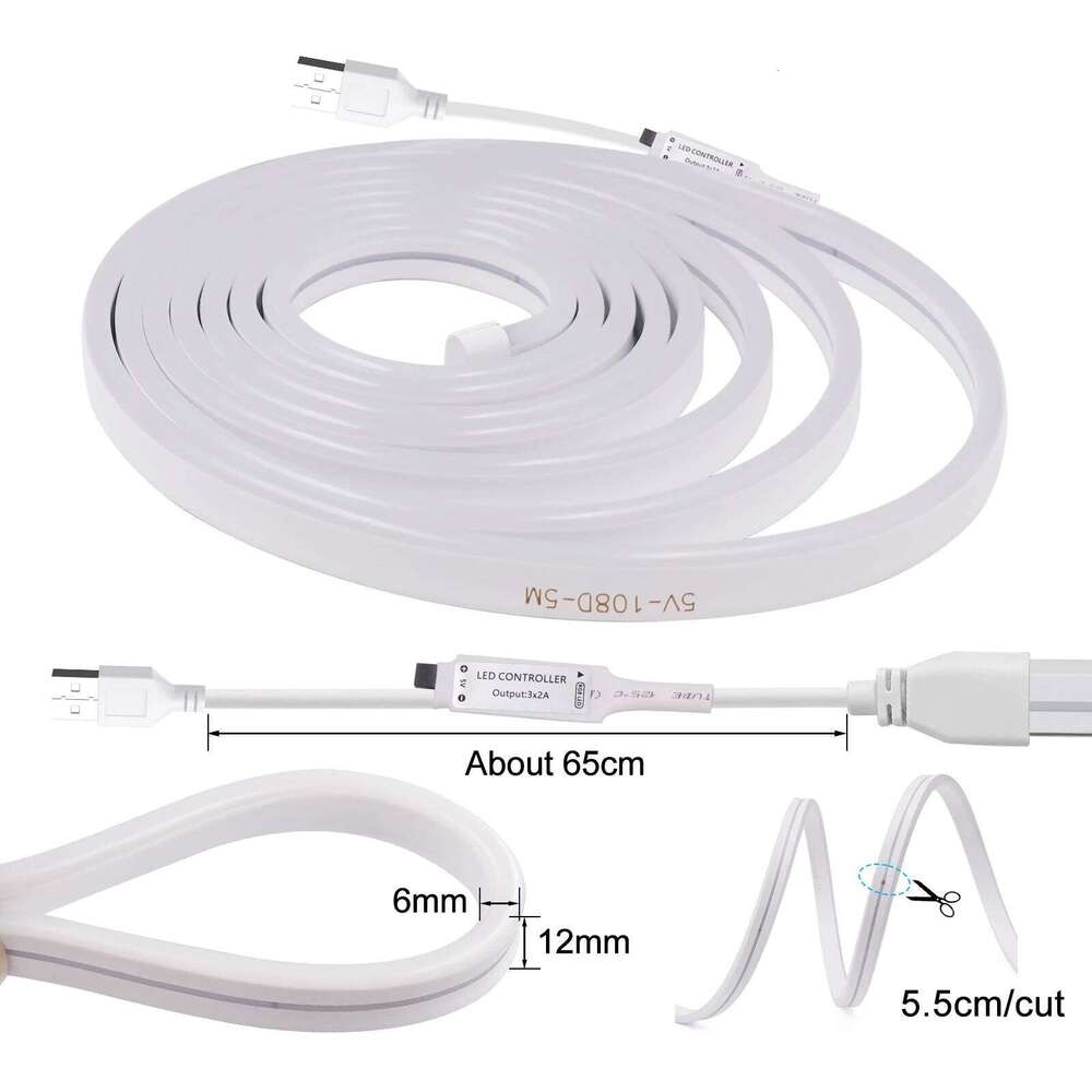 DC 5V USB RGB Neon Light Waterproof 108Leds/M 6X12MM With Self-adhesive Flexible Ribbon Rope LED Strip For Home DIY Decor Z260206