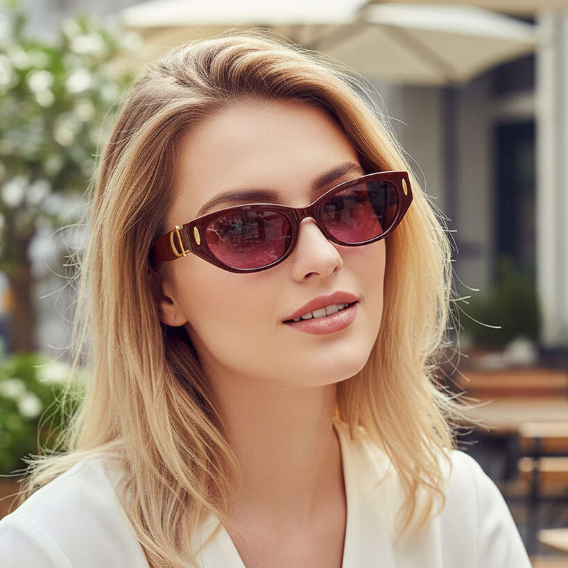Women Fashion Cat-Eye Sunglasses Vintage Inspired with Gold Metal Buckle Detail, UV400 Protection for Retro & Instagram Style