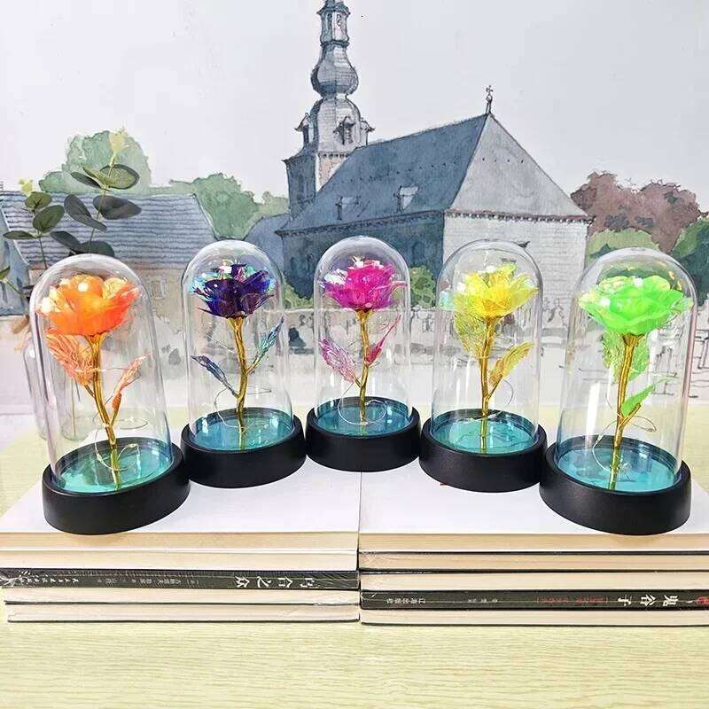 Artificial Flowers Valentines Day Gift for Girlfriend Eternal Rose LED Light Foil Flower Wedding Decor Christmas Gifts S260204