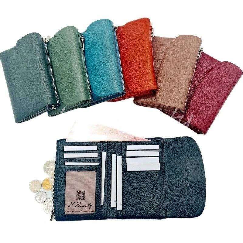Coin Purse Genuine Cow Leather Short Wallet Trifold for Small Women's Purses Clutch Cowhide Holder Travel Card Wallets Y260206
