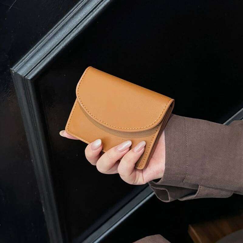 Ladies Small Brown PU Leather Wallet Envelope Clutch Purse with Flip Cover Fashion Minimalist Card Holder Gift for Her Y260206