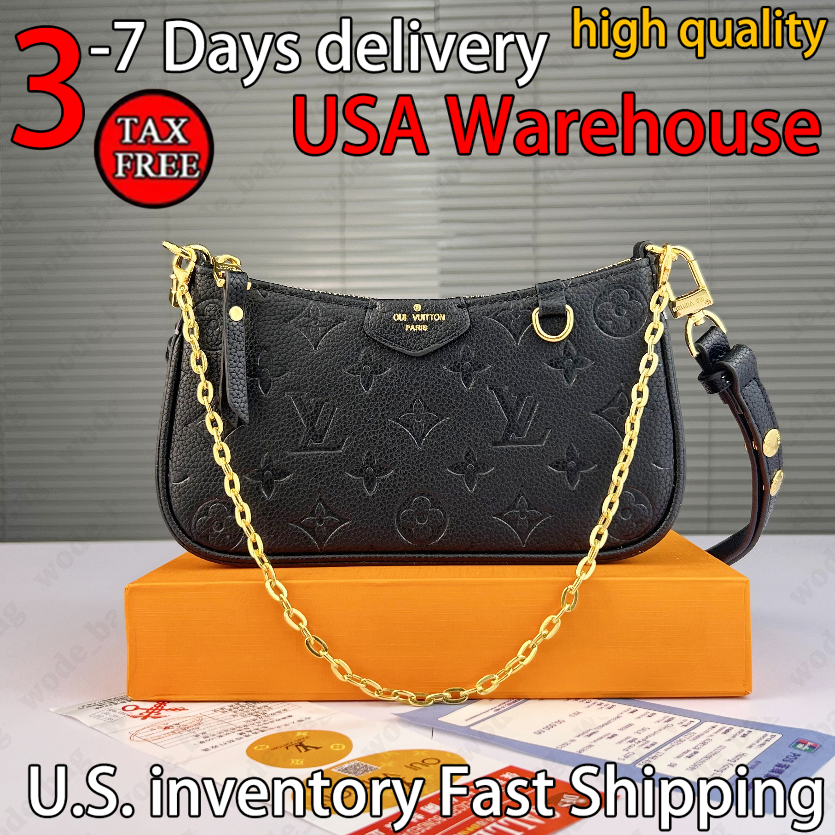 Easy Designer Bag Ladies Letter embossed Shoulder Bag Cowhide leather Luxury Bag High Quality Women's Handbag Purse Metal chain Crossbody Bag Black Classic Half Moon