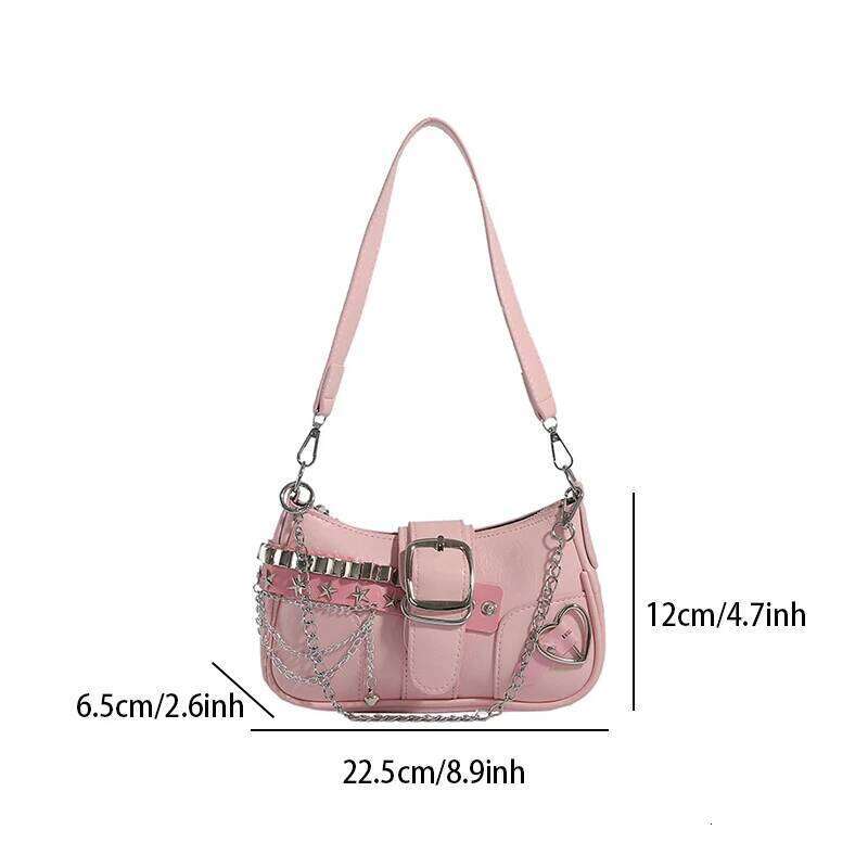 Women's PU Shoulder Bags Baguette Shape Sliver Chains Star Stickers Waterproof Fashion Luxury Handbags Y260205