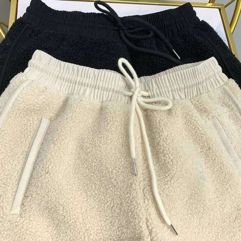 Autumn Chic Fleece Shorts Women Fashion Solid Simple Loose Leisure Drawstring Young Popular All-match Warm Soft Trousers Girls XJ260206