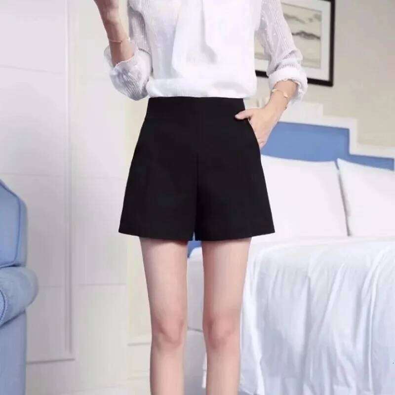Women Spring Summer Casual High Waist A-line Loose Wide Leg Chic Lady Black White Suit Shorts XJ260206