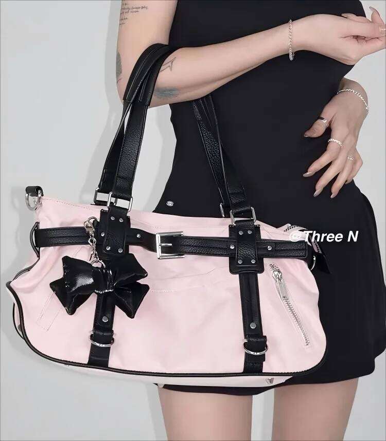 JIAERDI Bow Harajuku Leopard Print Y2k Shoulder Bags Women Hot Girls Nylon Cute Handbag Lady Vintage Tote Underarm Bag Aesthetic Y260205