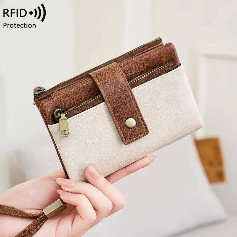 New RFID Women's Wallet Multi-functional Three-fold Short Wallets Retro Large-capacity Coin Purse Y260206