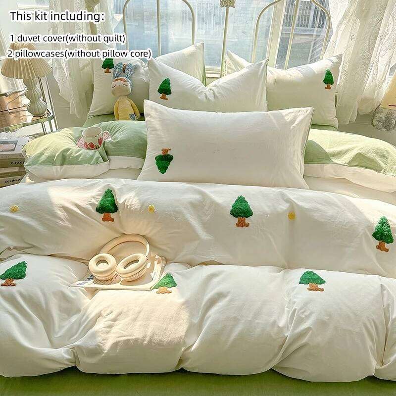 3 Piece bedding green Christmas tree embroidery Quilt Set comfortable duvet cover set for All Season XJ260206
