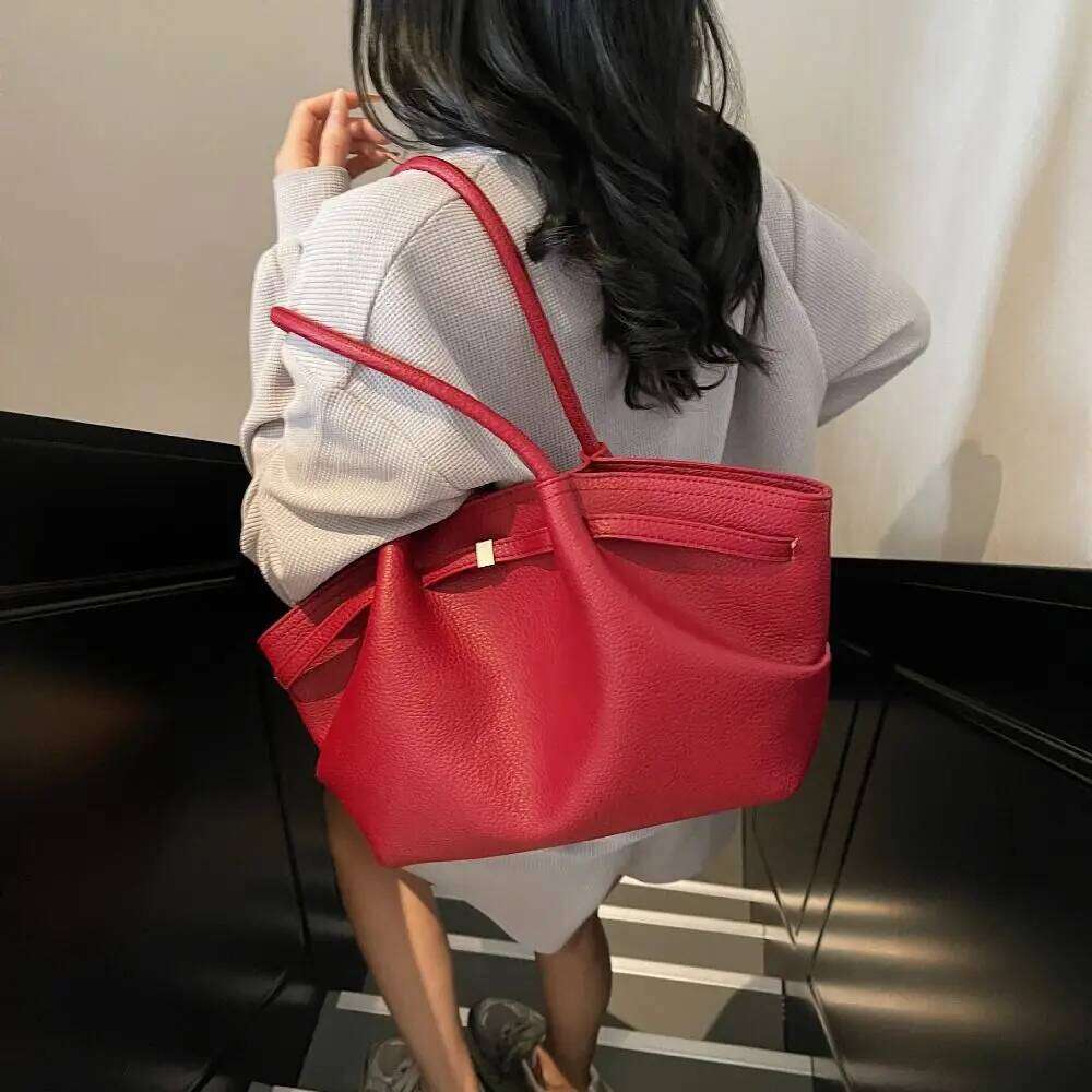 Luxury Lychee Pattern Underarm Shoulder Bags PU Leather Solid Color Women's Handbags Large Capacity Tote Bag Travel Y260204
