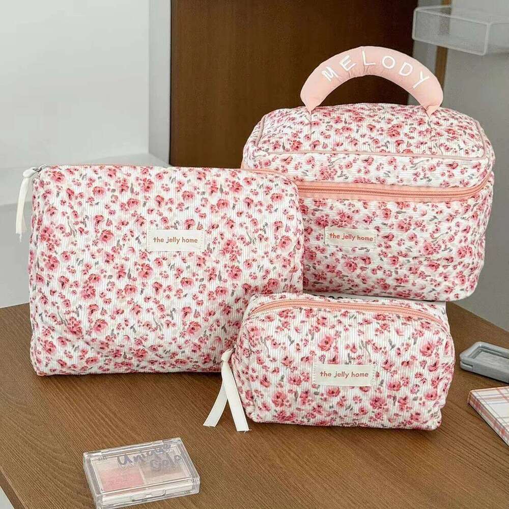Vintage Leaf Print Large Capacity Women's Makeup Cosmetic Toiletry Storage Pouch Handbag Travel Organizer Quilted Clutch Bag Y260206