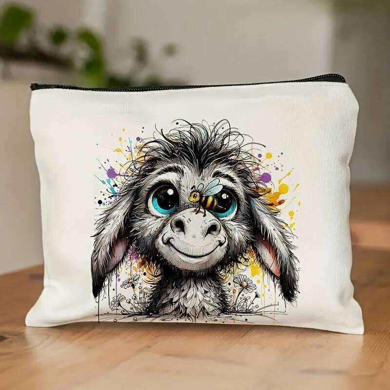 Fun Humorous Donkey Bee Zipper Multi functional Storage Large Capacity Handheld Makeup Portable Cosmetic Bag Y260206