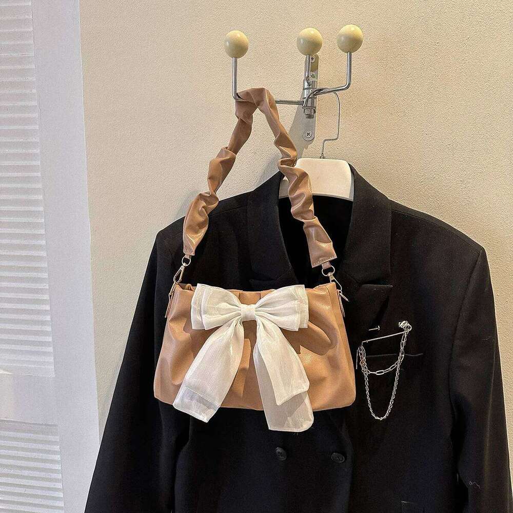 Fashion Casual For Women Cute Bow Black White Blue Kahki PU Handbags Trendy Daily Shoulder Underarm Bags bolsa feminina Z260207 - view 7