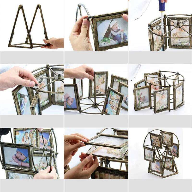 AB47-Retro Vintage Rotating Ferris Wheel Picture Frame, Personalized Family Frame Shows For 12 Photo Home Decor S260205