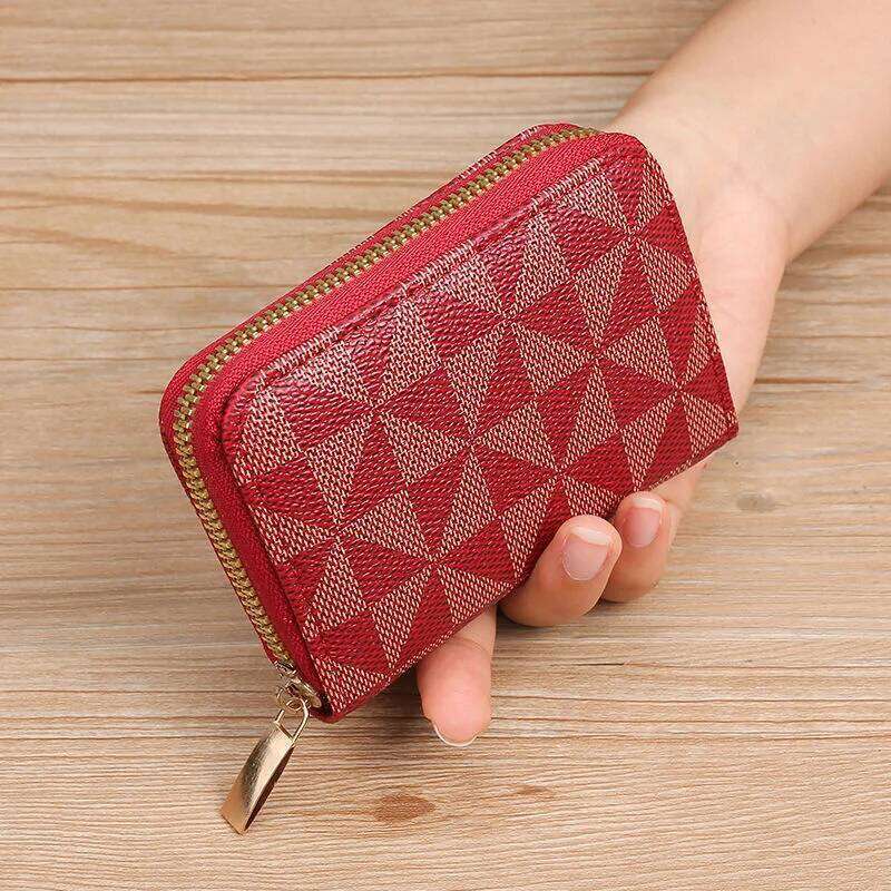 Fashionable Geometric Pattern PU Leather Multi-card Slots Zipper Coin Purse, Unisex Portable Card Holder & Wallet Y260206