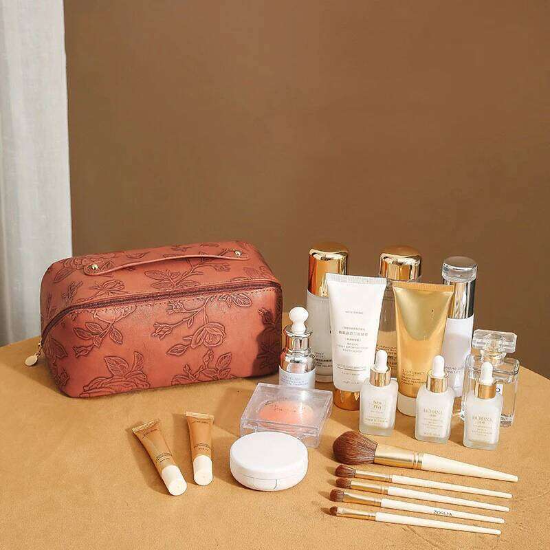 Vintage Flower Women Tote Cosmetic Fashion Portable Pillow Makeup Orgainzer Pouch Washbag Large Capacity Travel Zipper Bag Y260206