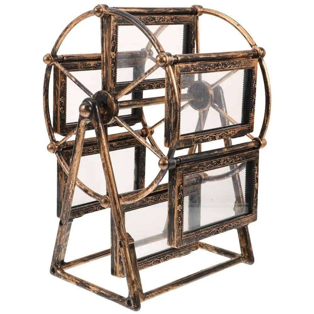 Vintage Rotating Picture Classic 5inch 12 Photos Ferris Wheel Display Frame DIY Rectangular Photo Organizer S260205 086