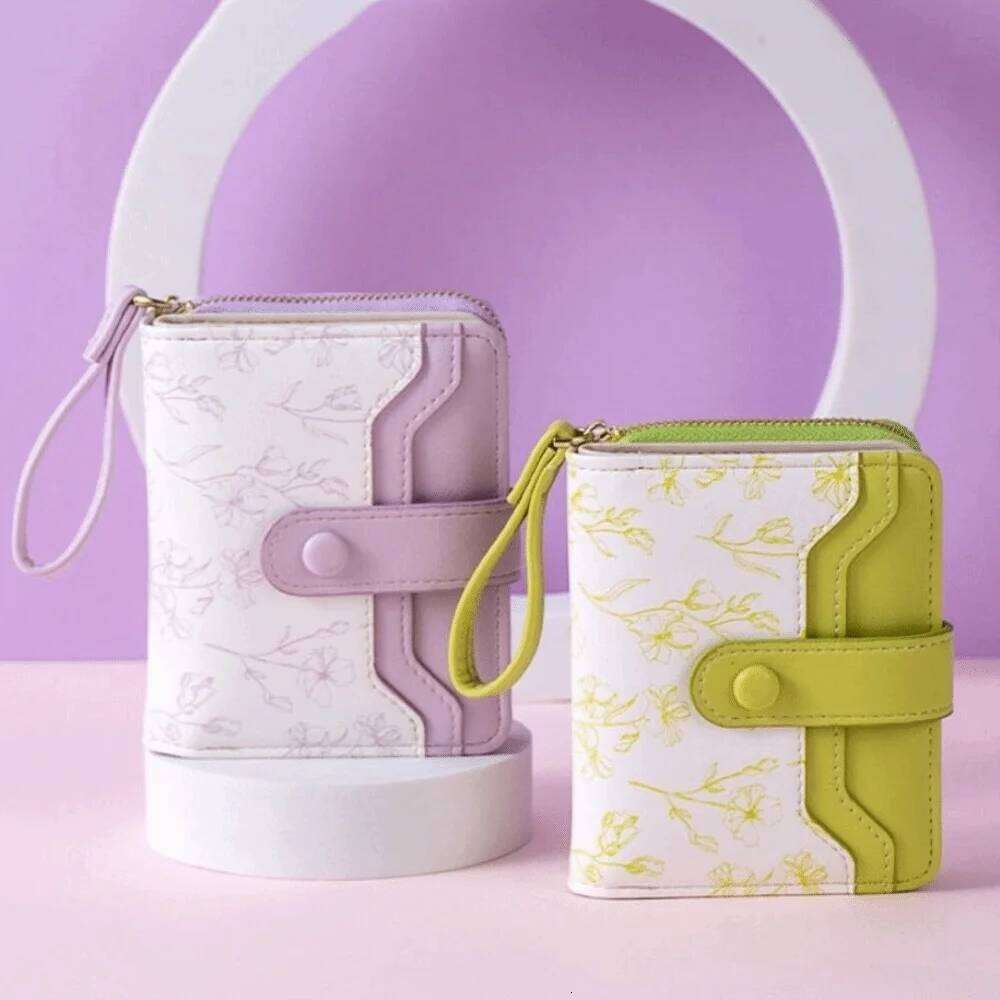 Floral Print Mini Coin Purse Bag Zipper Pouch ID Credit Card PU Leather Short Wallet Korean Ins Fashion Multi Function Y260206