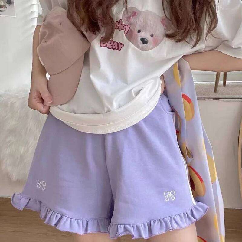 Sporty Shorts Women Ruffles Kawaii Bows Japanese Style Casual Loose Soft High Waist Summer Students Simple Fashion Popular Chic XJ260206