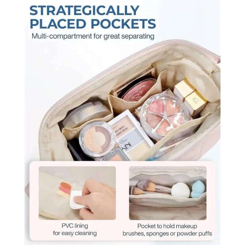 Makeup Toiletry Bag Puffy Padded Make Up Bags Wide Open Pouch Purse Travel Essentials Toiletries Accessories Brushes Y260206
