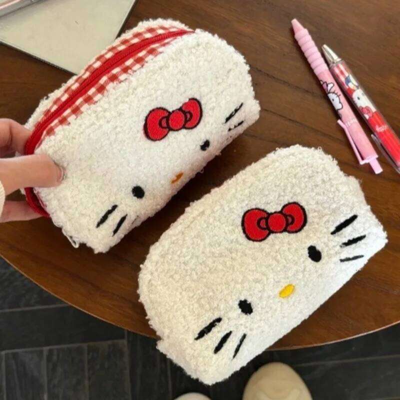 Hello Kitty Plush pouch Women's Cosmetic Travel Clutch Bag Cartoon organizer Portable Toiletry Makeup bag Y260206
