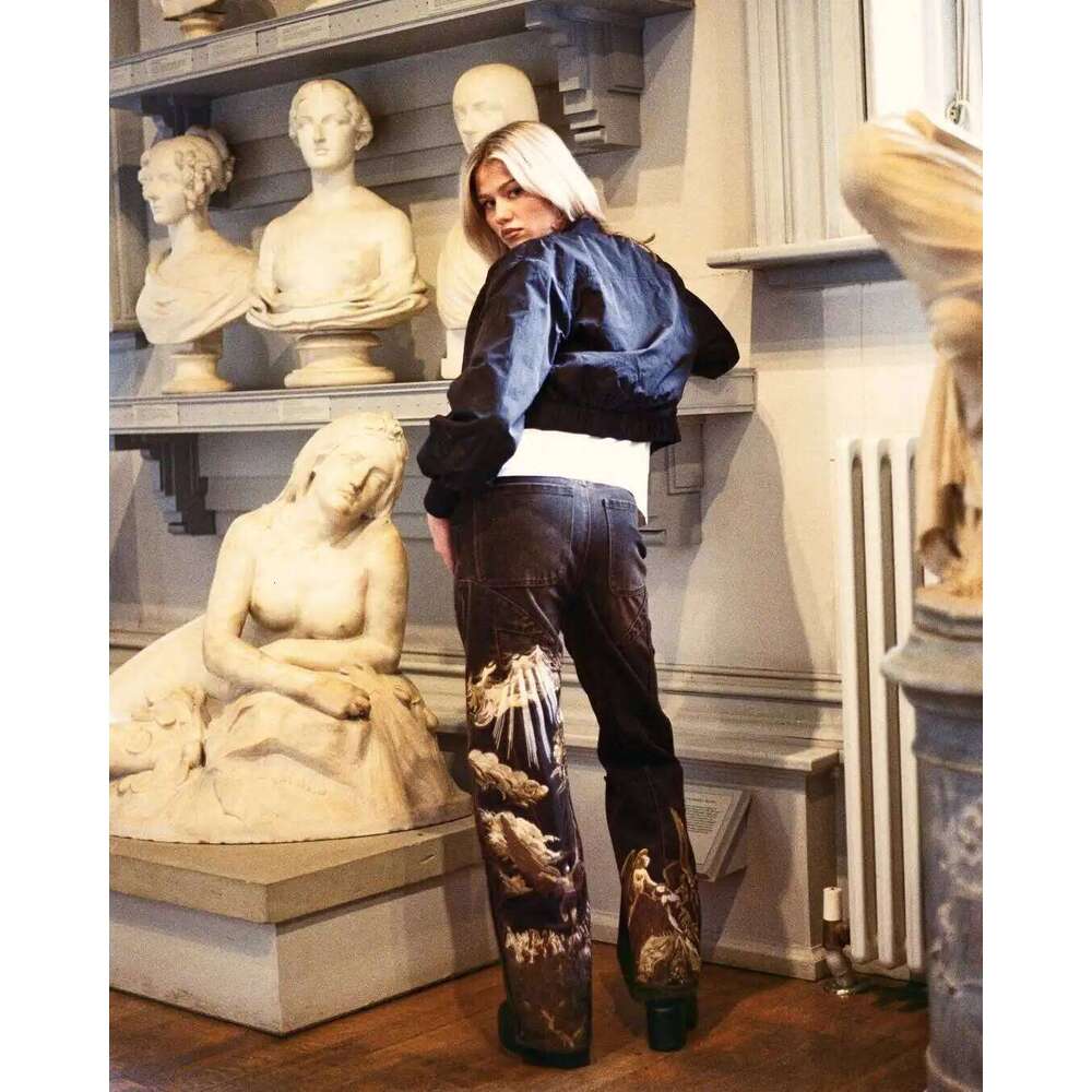 American Vintage Splicing Heavens Eclipse Pattern Seams Embroidery Y2K Gothic Men Women Hip Hop Fashion Street Style Jeans X260207