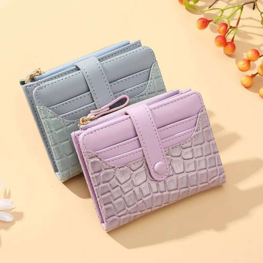 Multi-card Slots Short Wallet Fashion Leather Solid Color Clutch Crocodile Print Waterproof Card Bag Women Y260206
