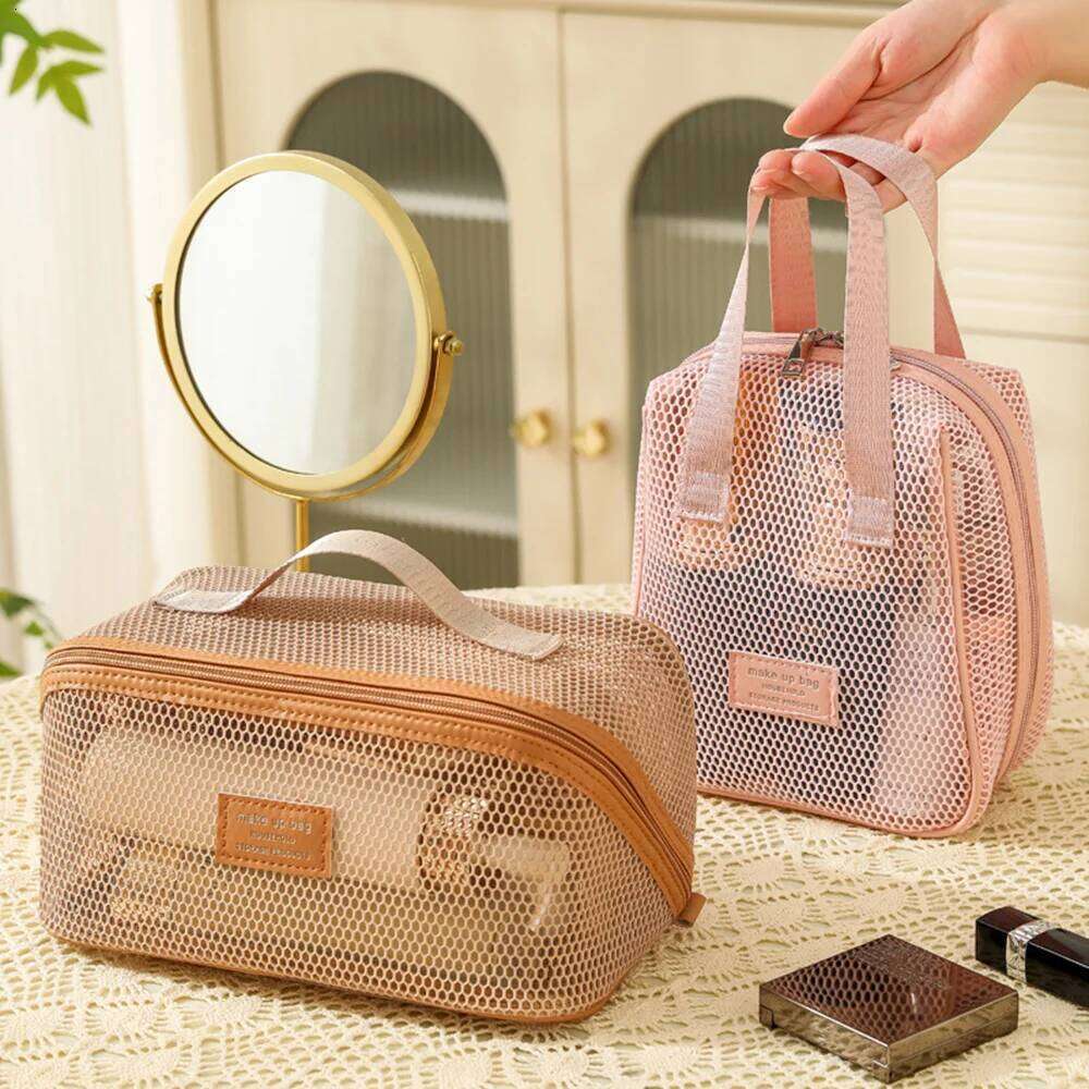 Simple Mesh Clear Tote Makeup Storage Pillow Toiletry Cosmetic Washbag Large Capacity Portable Women Travel Organizer Bag Y260206