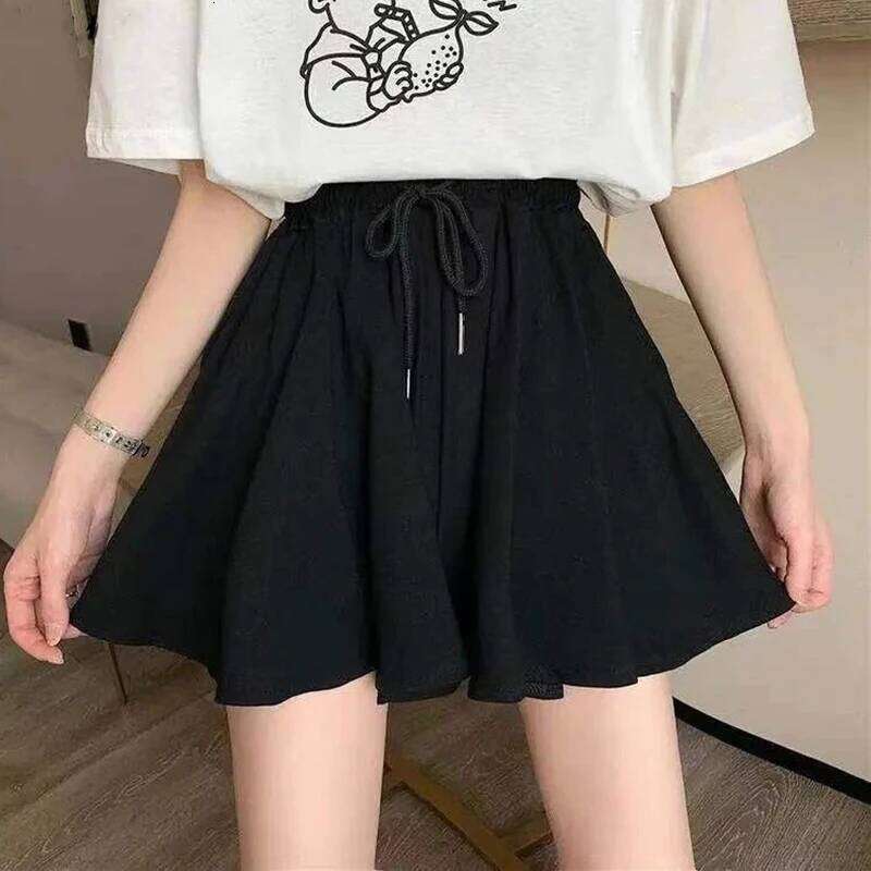MEXZT 5Xl Summer Skirts Women Elastic High Waist Casual Wide Leg Shorts Korean A Line Loose Mini Skirt Black Short Pants XJ260206