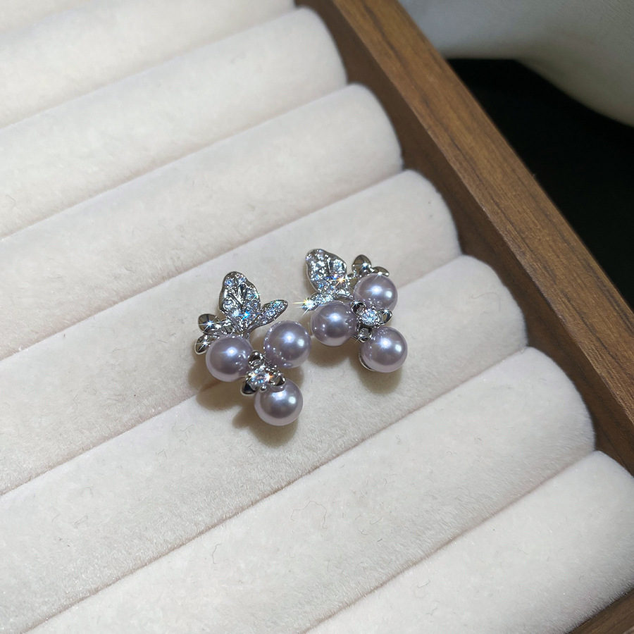French-style zircon flower pearl earrings and necklace, vintage elegant jewelry set, light luxury high-end accessories for women - view 6