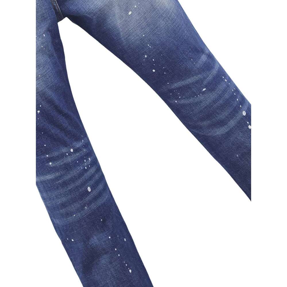 6054 Four Seasons New D2 Jeans Washed Ripped Patch Paint All-match Trendy Men's Foot Blue X260207 - view 6