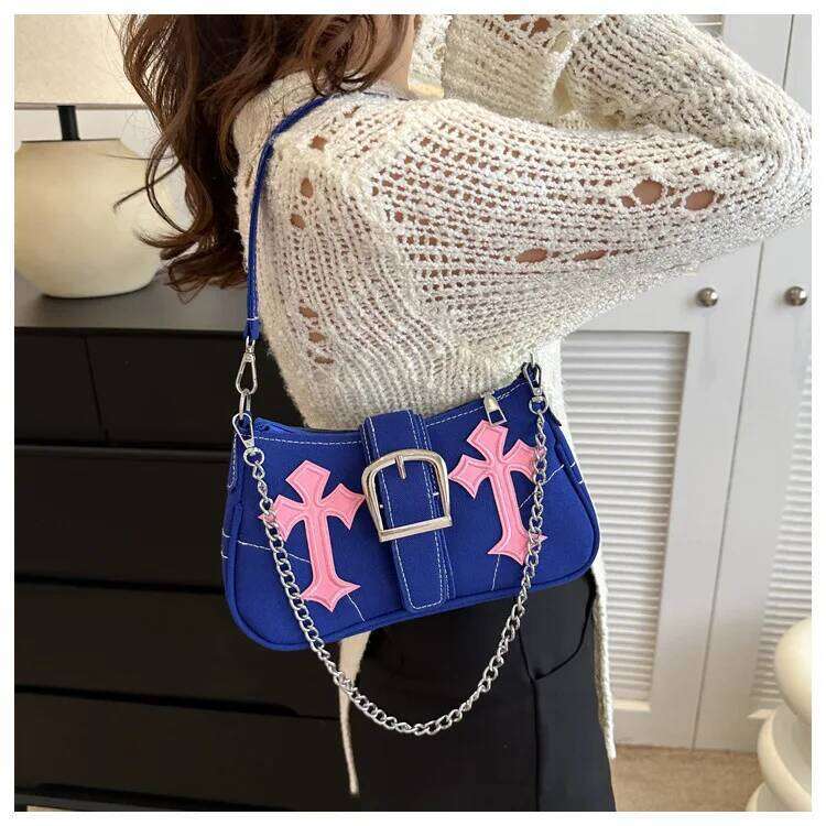 Brand Canvas Women's Shoulder Casual Lock Embroidery Crossbody Bag Small Half Moon Handbag Z260207 - view 5