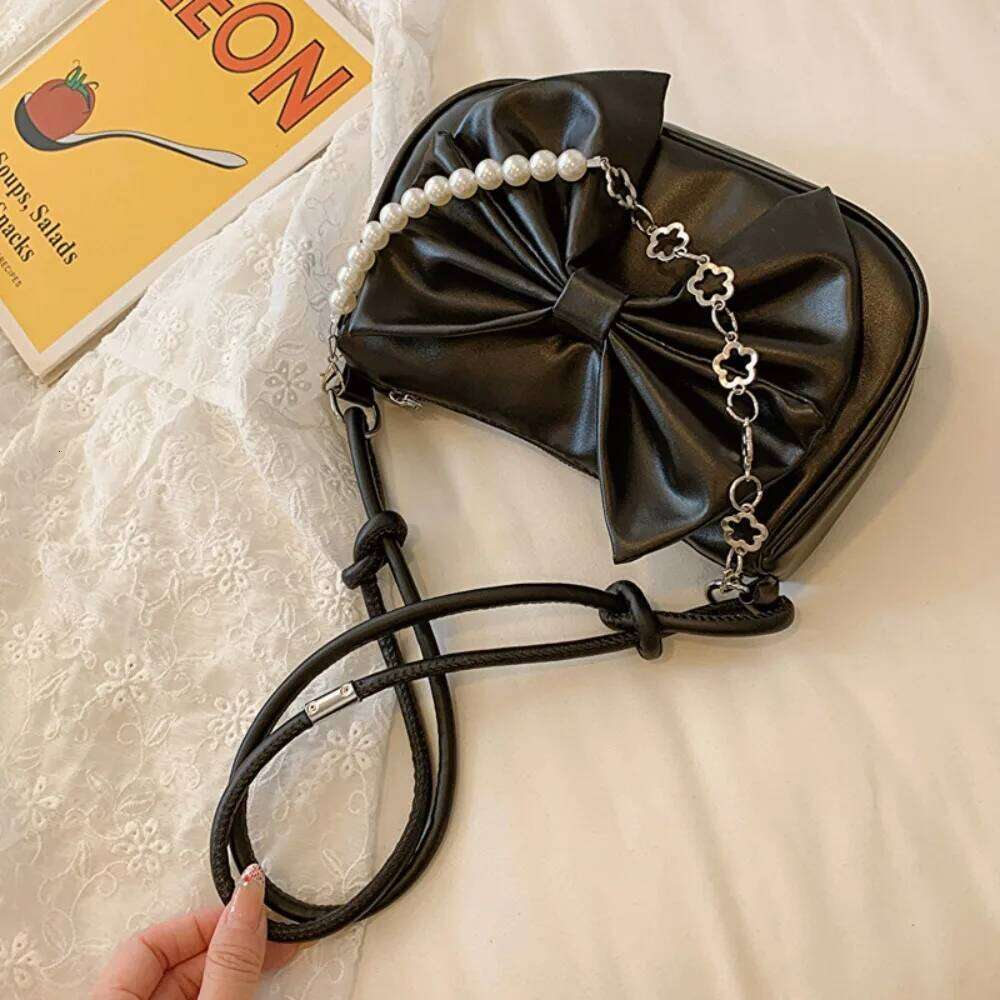 Trendy Pearl Bow Shoulder Underarm Daily Commuting Casual Handbag Solid Business Women's Bag Y260205