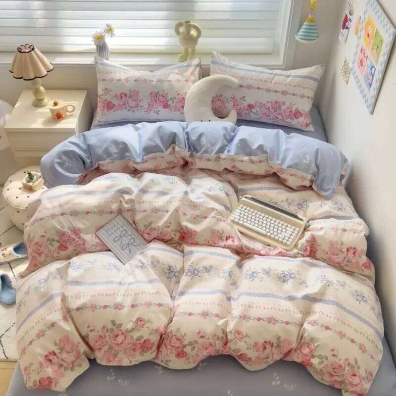2025 new class A knitted cotton four-piece set, small fresh quilt cover, bed sheet floral dormitory three-piece set XJ260206