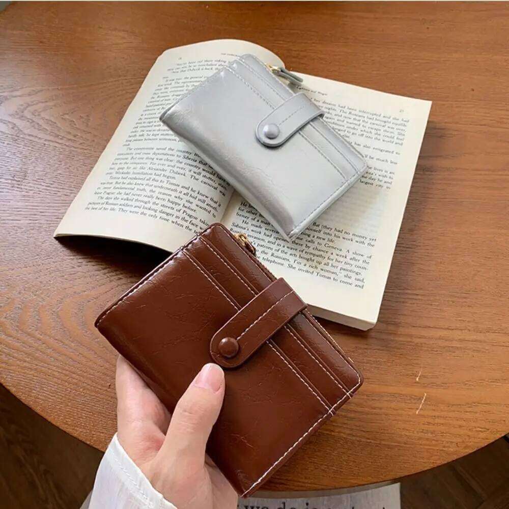Portable Retro Women's Multi-function Zipper Pu Short Wallet Ultra Thin Card Holder Coin Purse Women Y260206