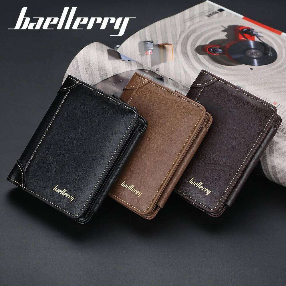 Baellerry Short Wallet for Men PU Leather Custom Embossed RfID Blocking Front Pocket Gift Y260206
