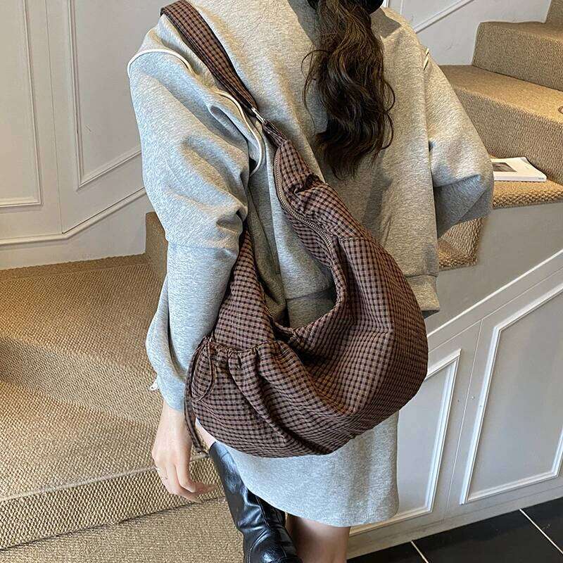 Nylon Plaid Fashion Crossbody Casual Large Capacity Commuting 2025 Hot Sale Bags Versatile Women's Handbags Y260205