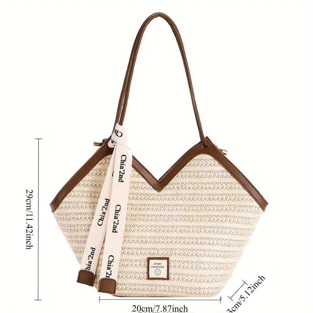 Chic Straw Beach Tote Women Lightweight Woven Handbag Shoulder Bag Perfect for Summer Vacations, Pool Days, Travel Y260205