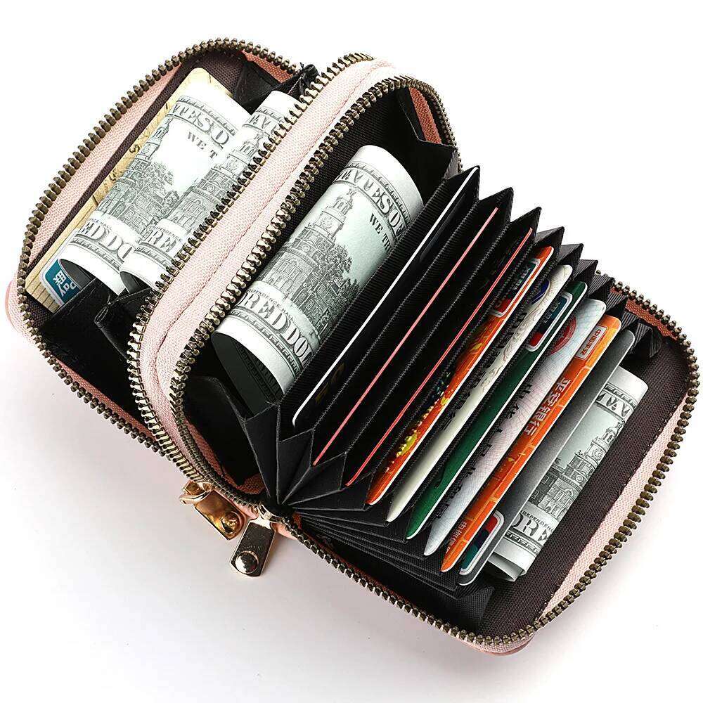 Women's Short Purse Lychee Print PU Leather Bank Credit ID Card Holder Zipper Coin Bag Y260206