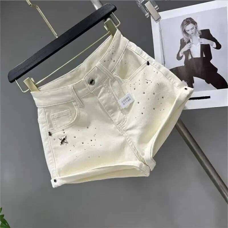 Women's Chic Hot Pant Girl Style Rolled-up Denim Summer Wear Version Low-Waisted Wide-Leg Pants A-line Shorts Jeans XJ260206