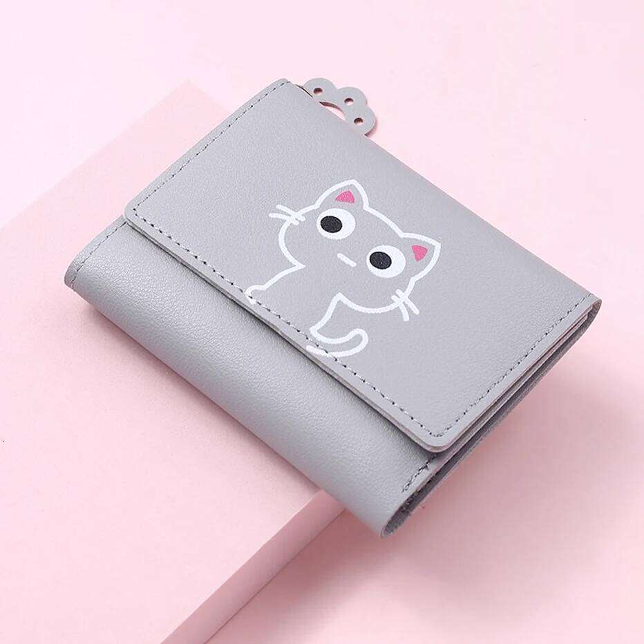 Women's Cute Cat Female Small Short PU Leather Purse Ladies Card Holder Money Bag Hasp Creative Fashion Wallet Girls Gift Y260206